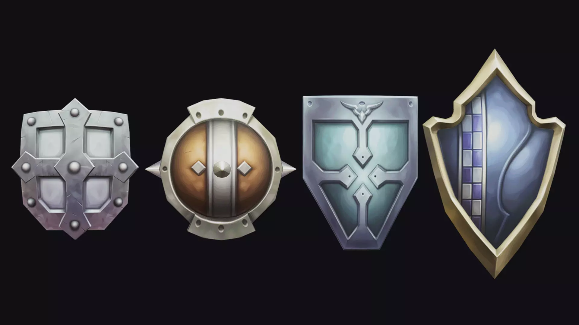 Shield Armor Defense Weapon Cartoon Medieval Melee Board Low-poly 3D model_0