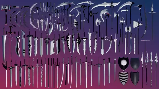 100 Fantasy Weapons Basemesh Pack V1