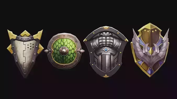 Shield Armor Defense Weapon Cartoon Medieval Melee Board Low-poly 3D model