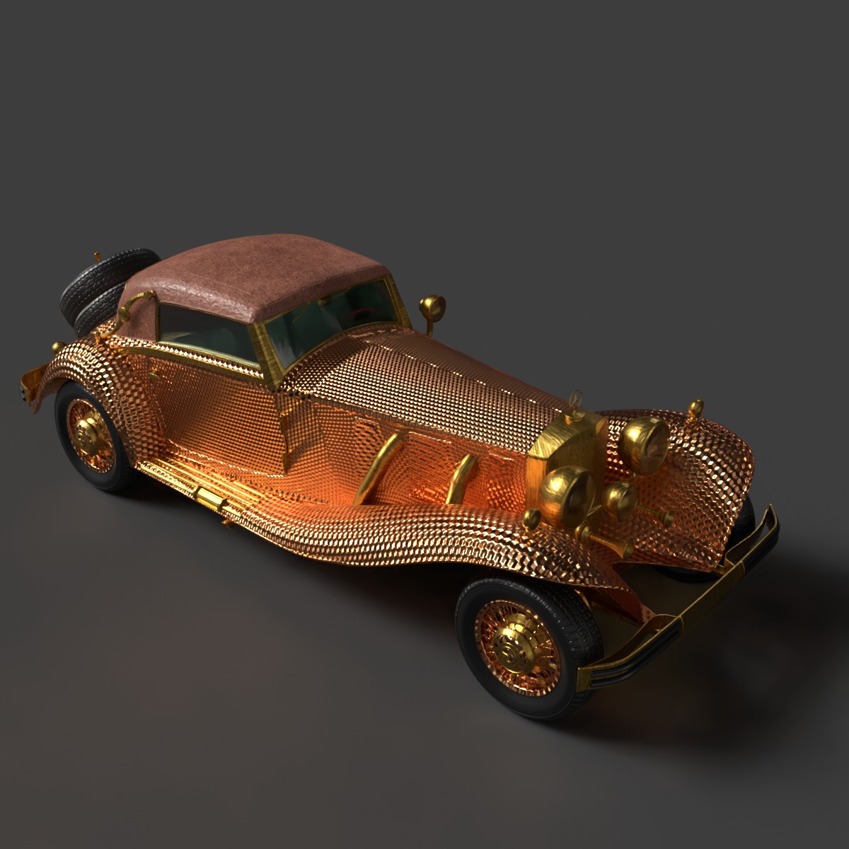 Golden vintage car 3D model_6
