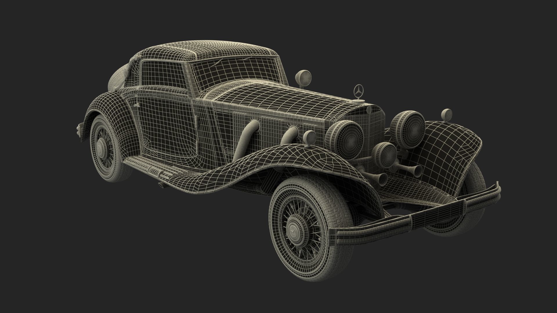 Golden vintage car 3D model_7