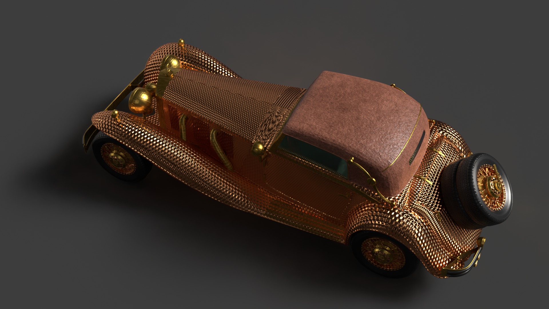 Golden vintage car 3D model_5