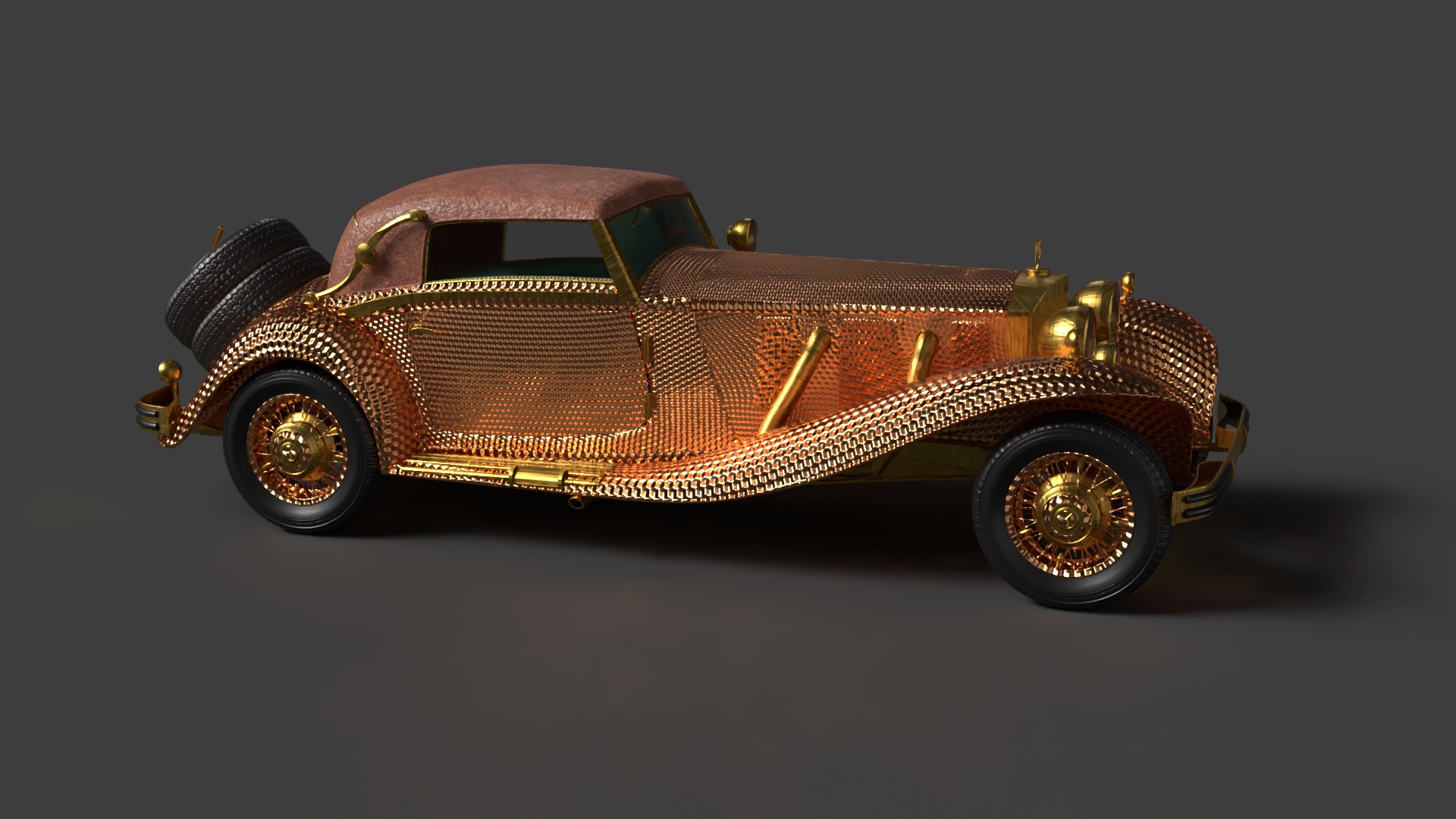 Golden vintage car 3D model_2