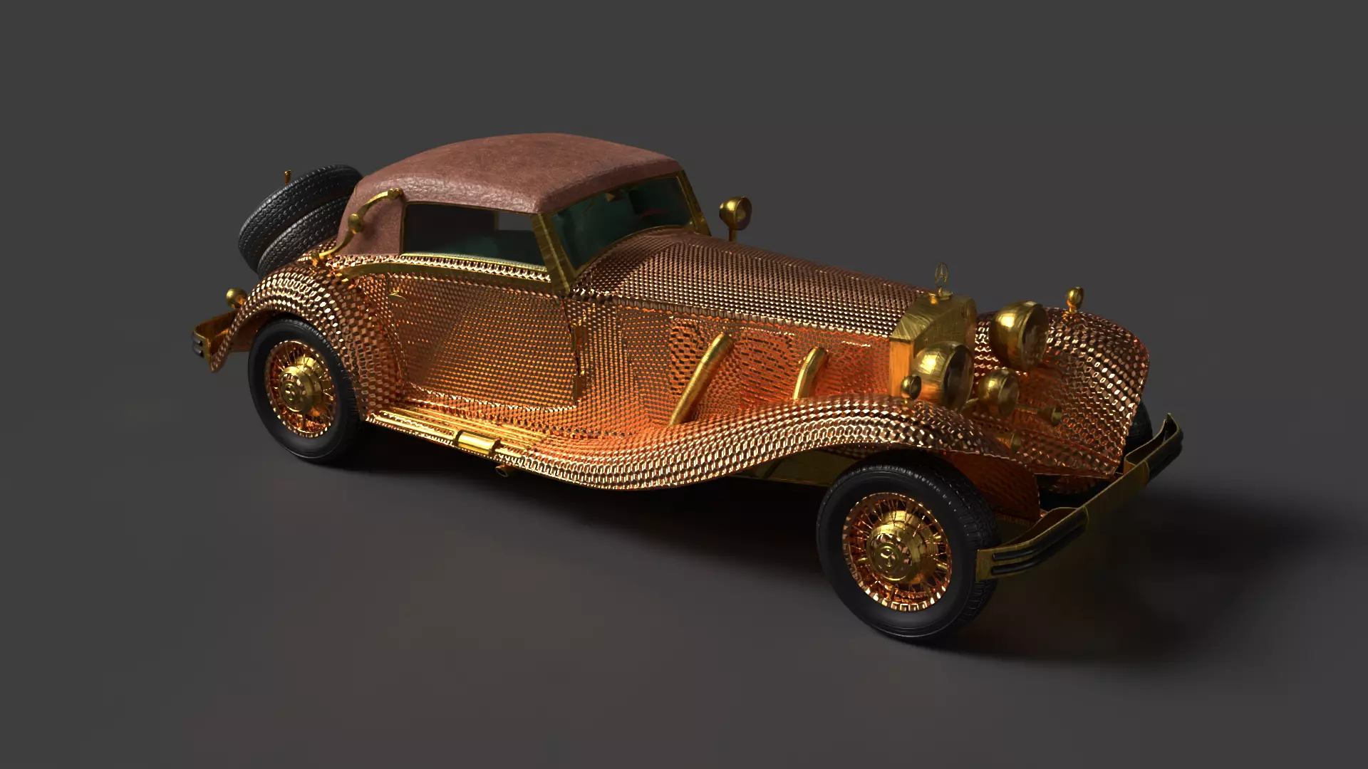 Golden vintage car 3D model_0