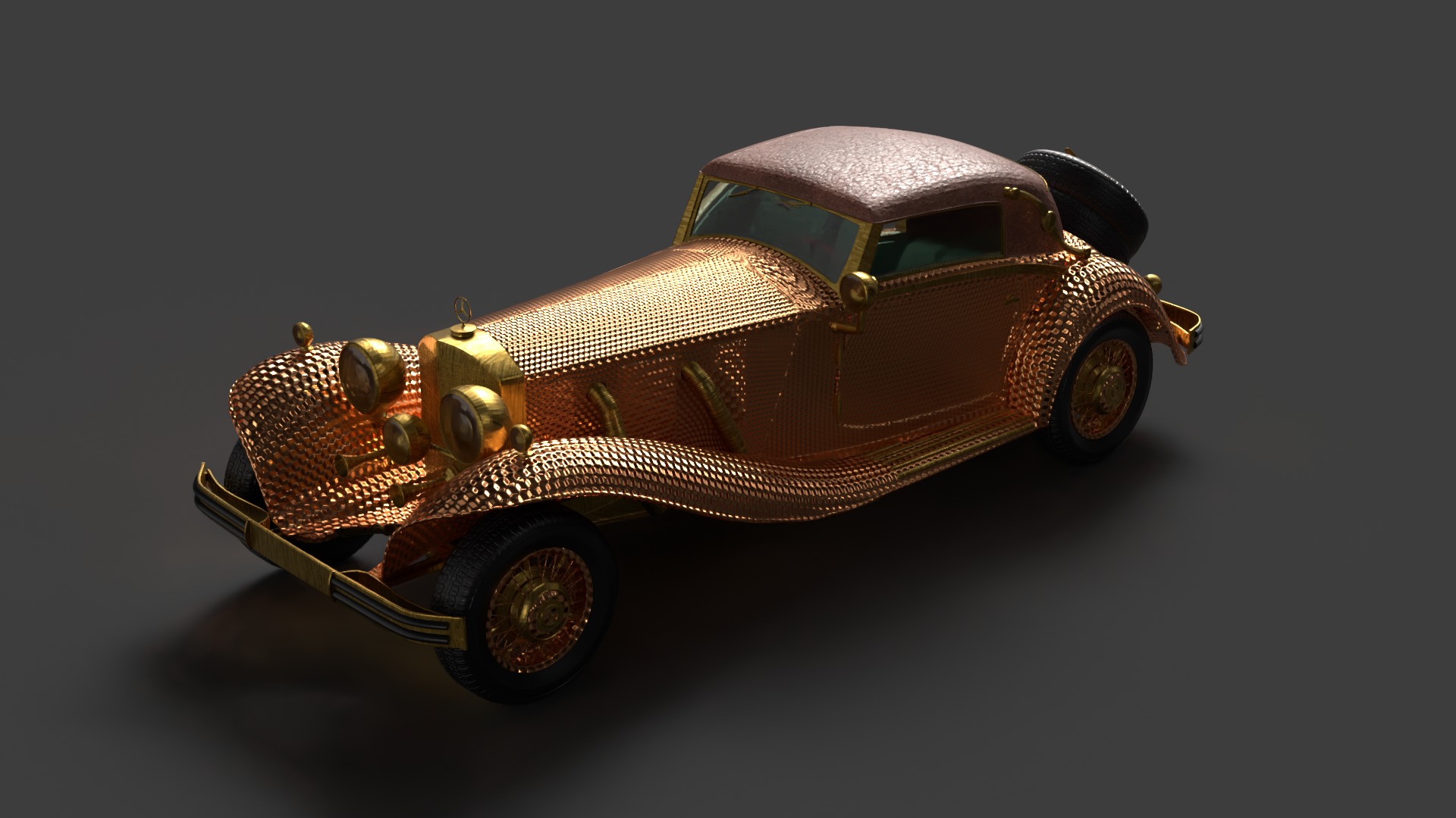 Golden vintage car 3D model_3