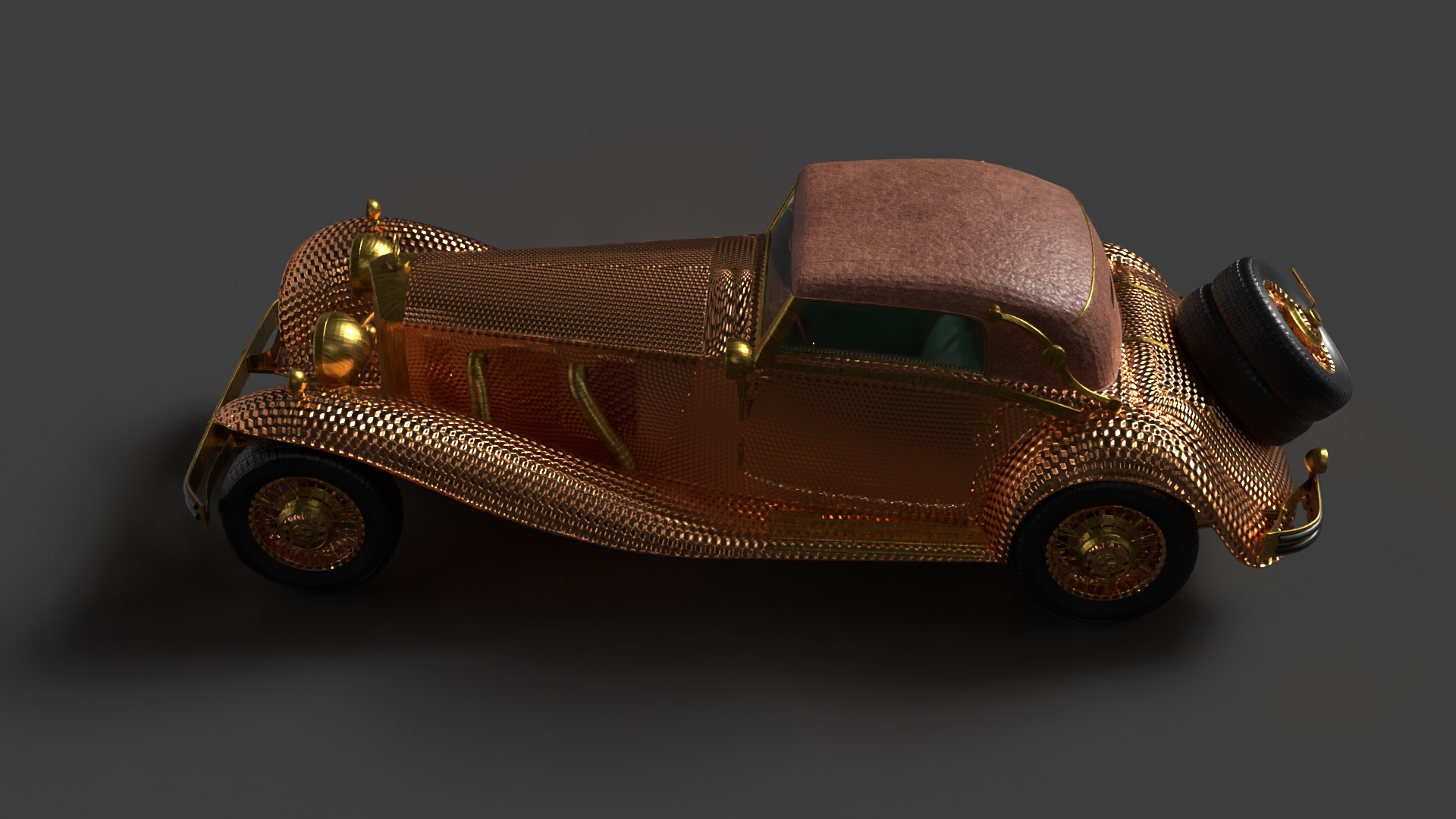 Golden vintage car 3D model_4