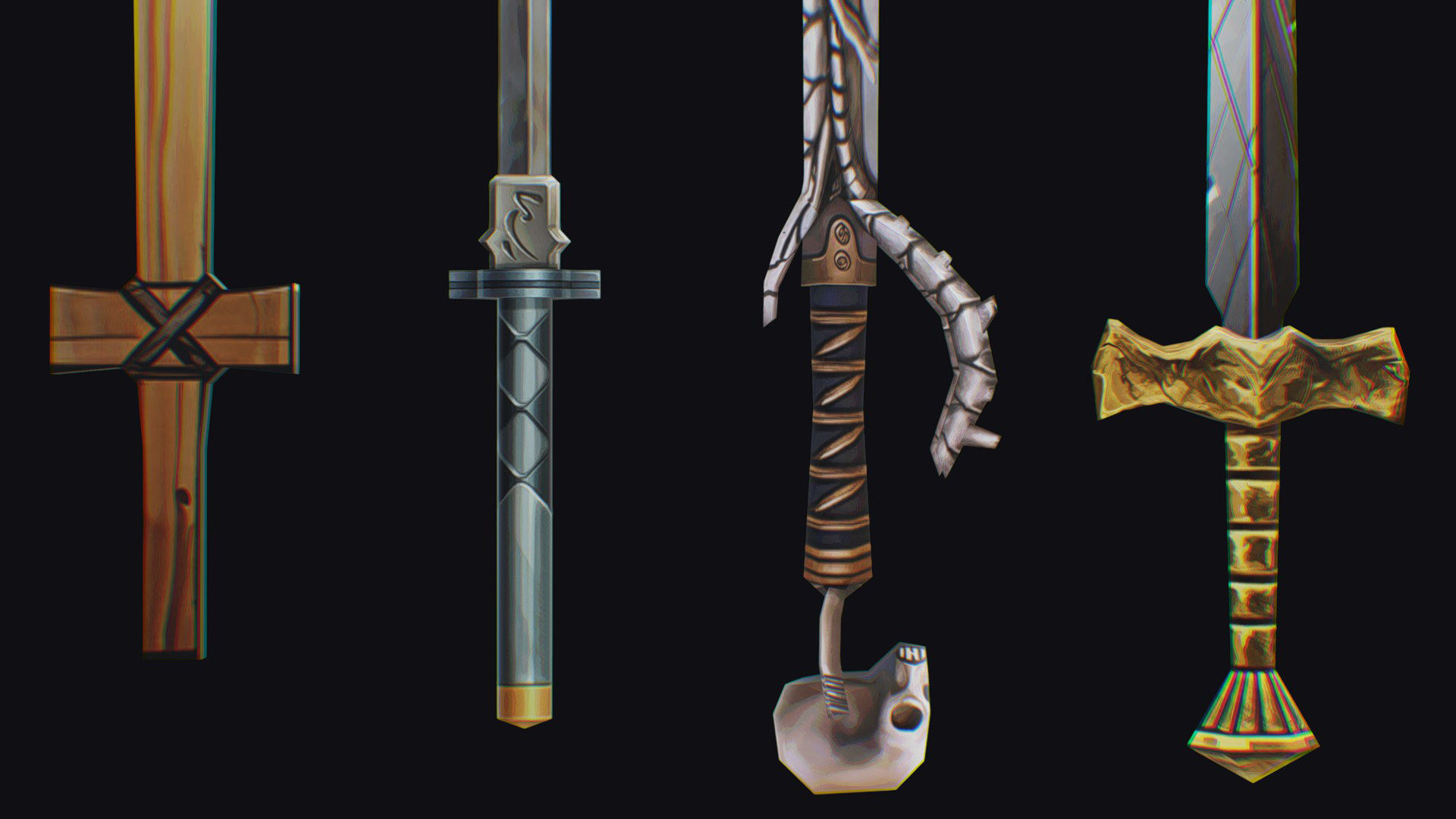 Sword Edged Weapon One Handed Medieval Melee Knife Iron Blade Low-poly 3D model_9