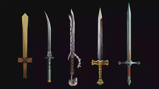 Sword Edged Weapon One Handed Medieval Melee Knife Iron Blade Low-poly 3D model