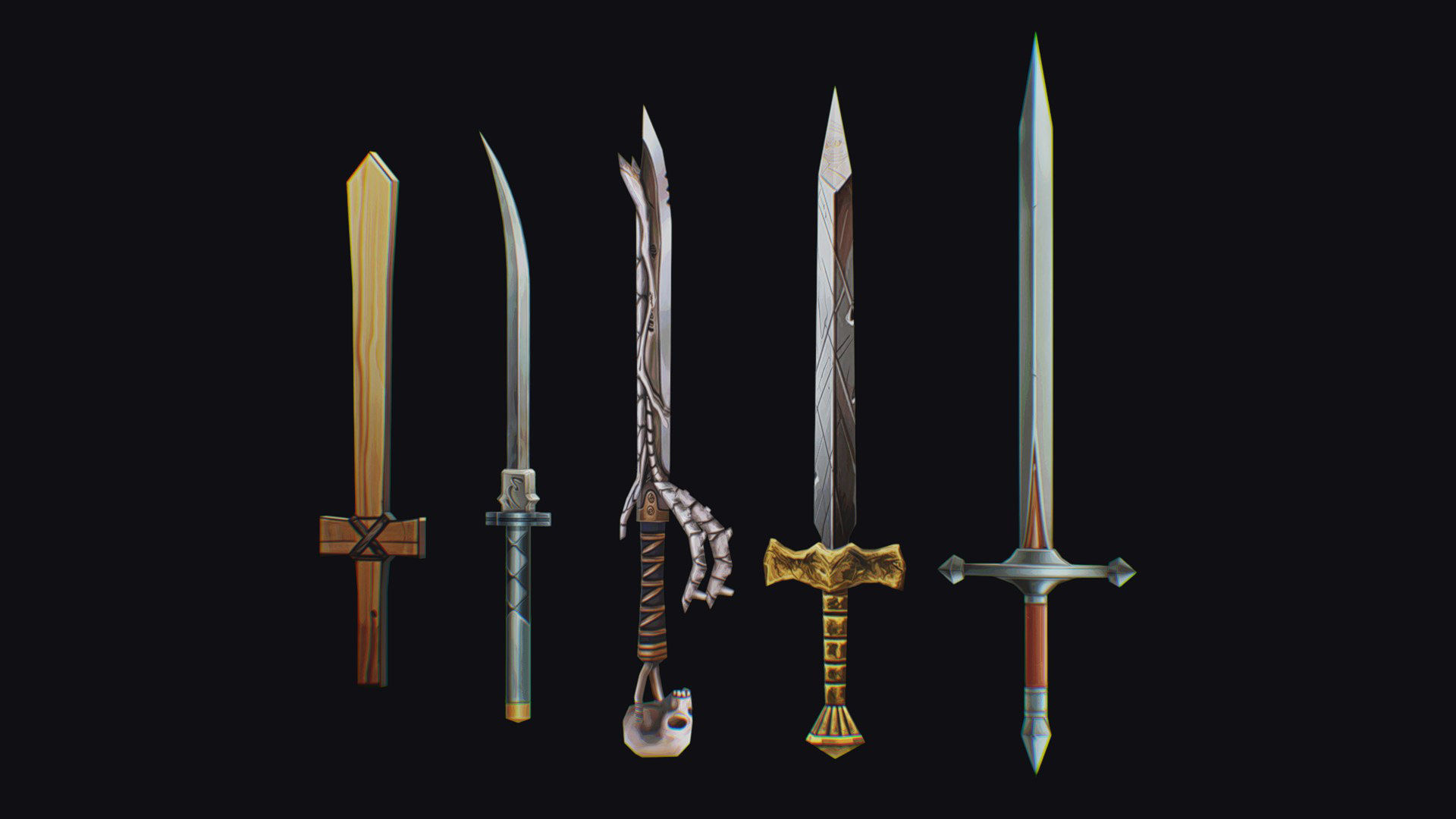 Sword Edged Weapon One Handed Medieval Melee Knife Iron Blade Low-poly 3D model_1