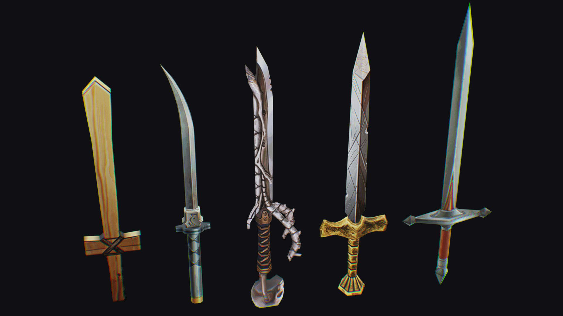 Sword Edged Weapon One Handed Medieval Melee Knife Iron Blade Low-poly 3D model_8