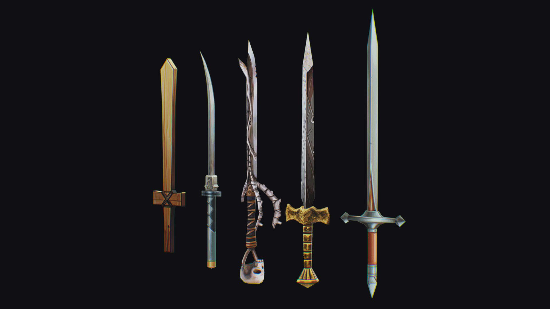 Sword Edged Weapon One Handed Medieval Melee Knife Iron Blade Low-poly 3D model_2