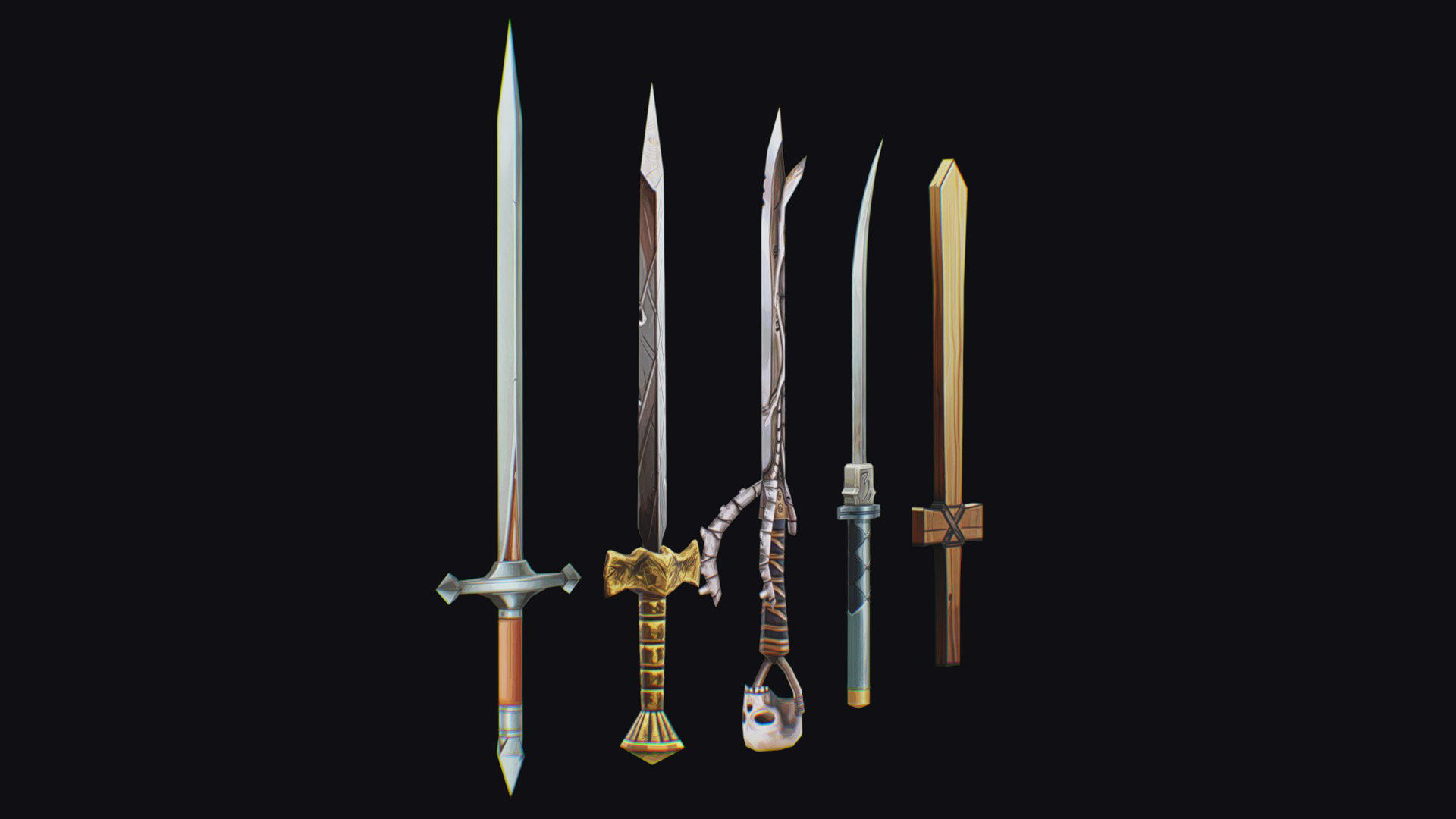 Sword Edged Weapon One Handed Medieval Melee Knife Iron Blade Low-poly 3D model_5