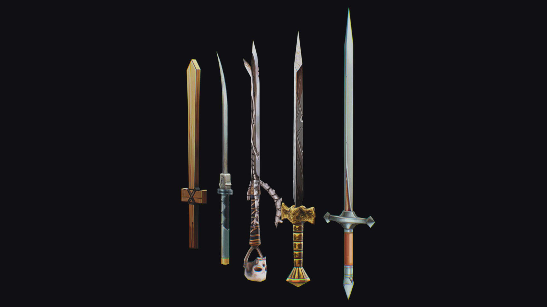 Sword Edged Weapon One Handed Medieval Melee Knife Iron Blade Low-poly 3D model_3