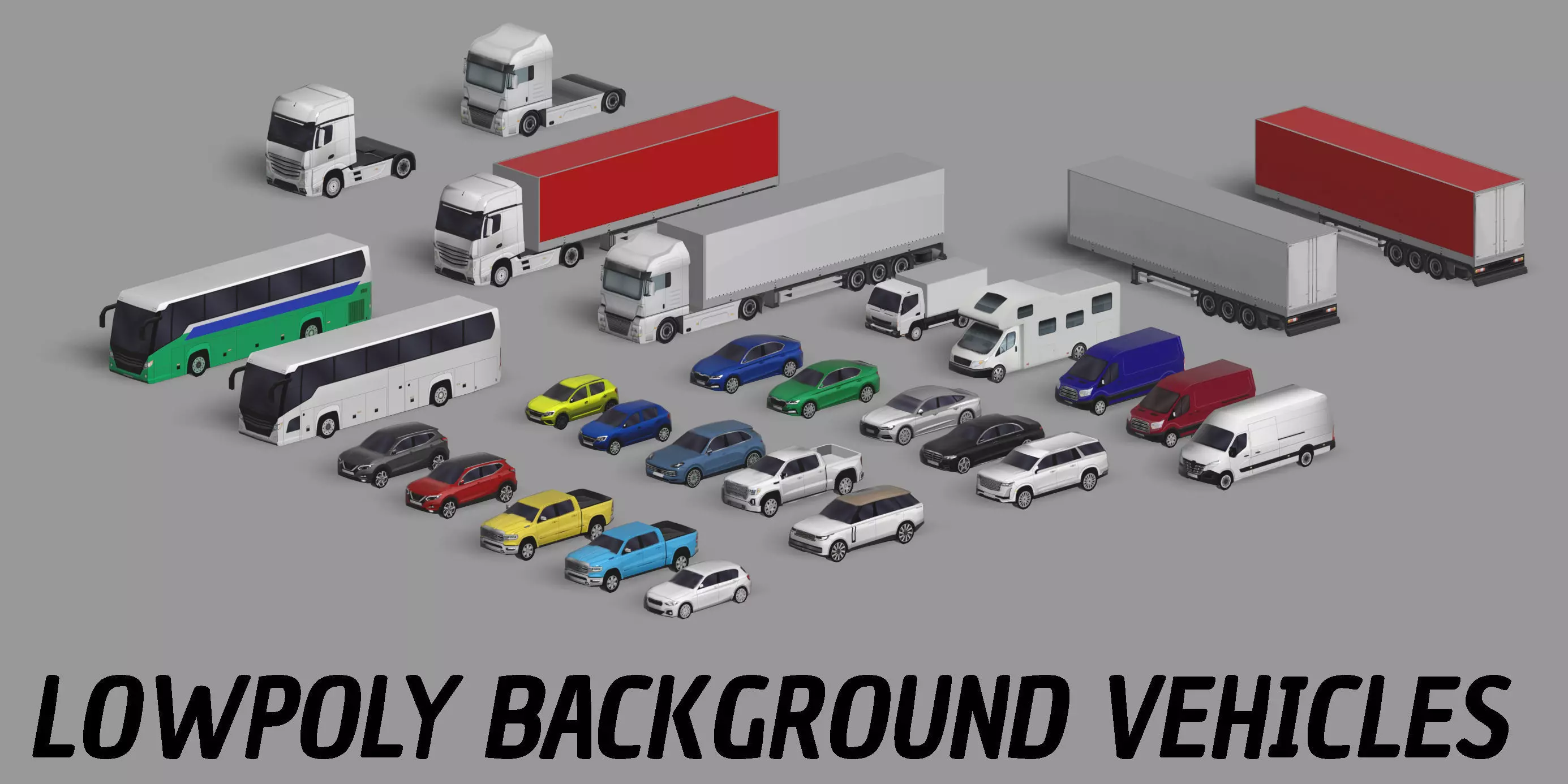 28 Lowpoly Realistic Background Vehicles Low-poly 3D model_0