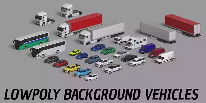 28 Lowpoly Realistic Background Vehicles Low-poly 3D model