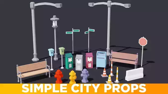 Simple Low Poly City Props Pack