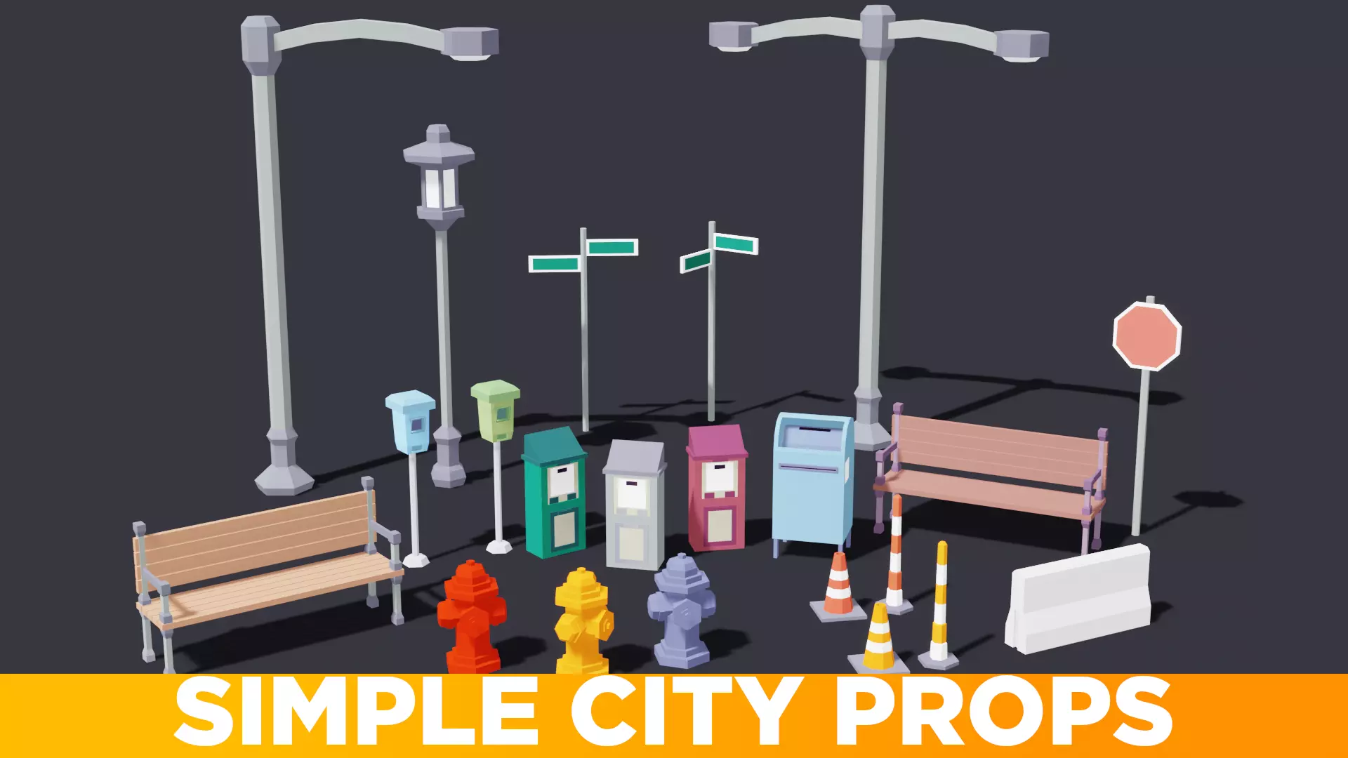 Simple Low Poly City Props Pack Free low-poly 3D model