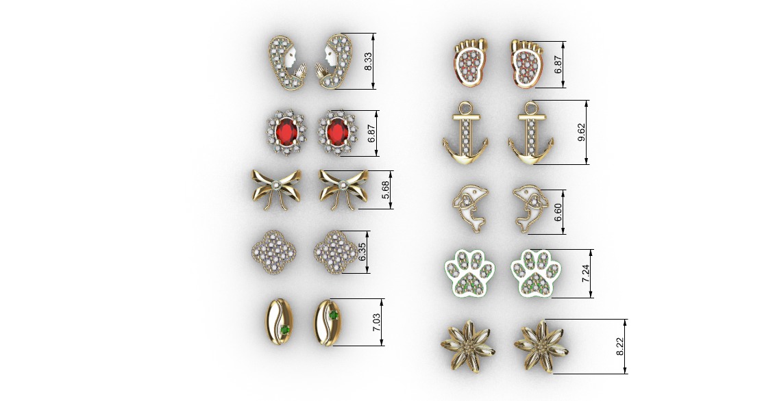  Aretes -Topitos para dama paquete de 10 -v- 3D print model_4