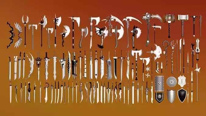 100 Fantasy Weapons Basemesh Pack V2 Low-poly 3D model
