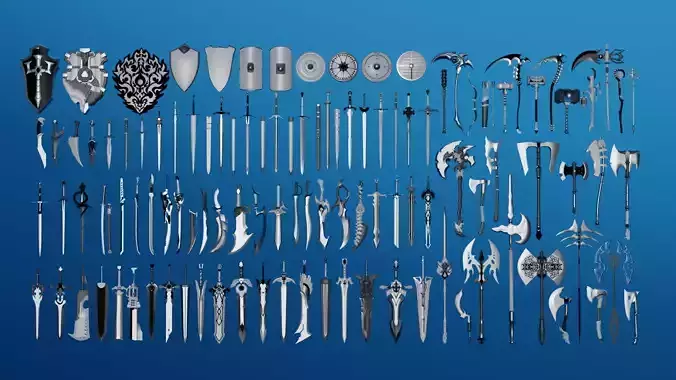 100 Fantasy Weapons Basemesh Pack V3 Low-poly 3D model