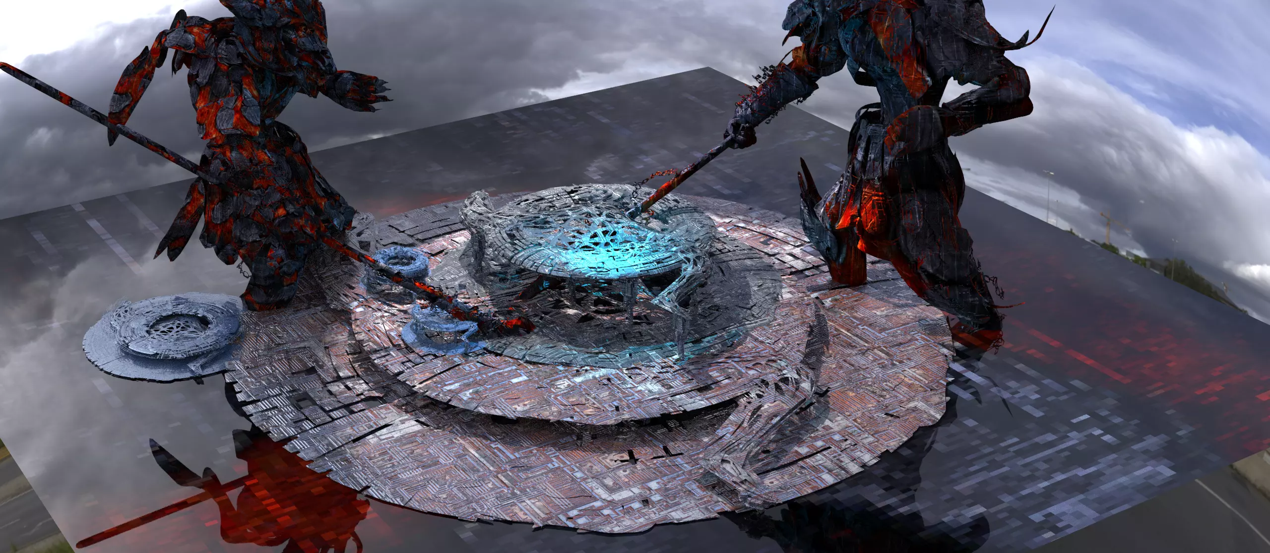 Genma Temple sci fi arena base cliffs 3D model_0