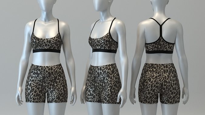 Leopard Print Sports Bra and Legging Shorts Set 3D model