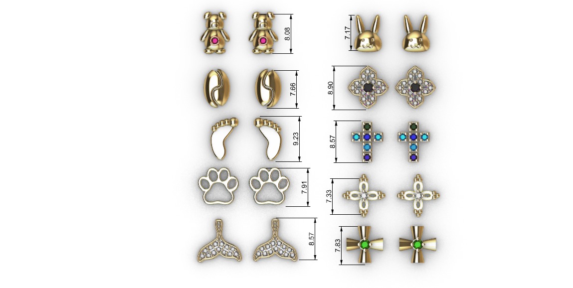 Aretes -Topitos para dama paquete de 10 -v- 3D print model_5