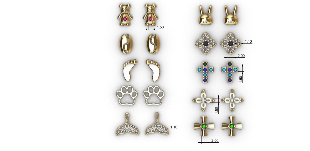 Aretes -Topitos para dama paquete de 10 -v- 3D print model_6
