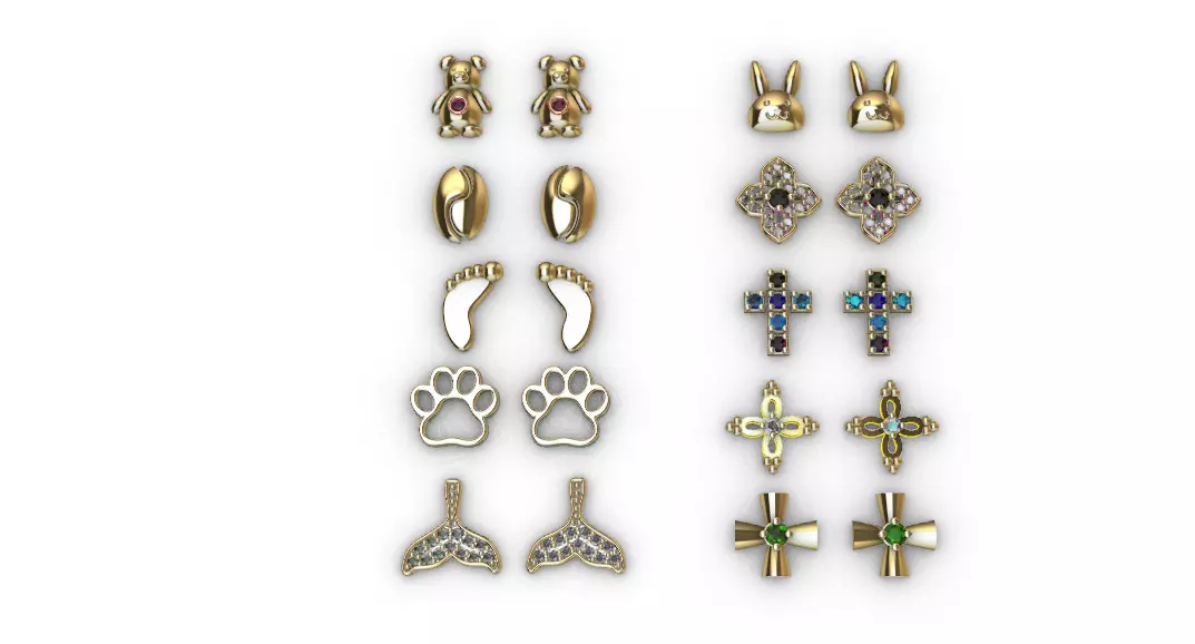 Aretes -Topitos para dama paquete de 10 -v- 3D print model_0