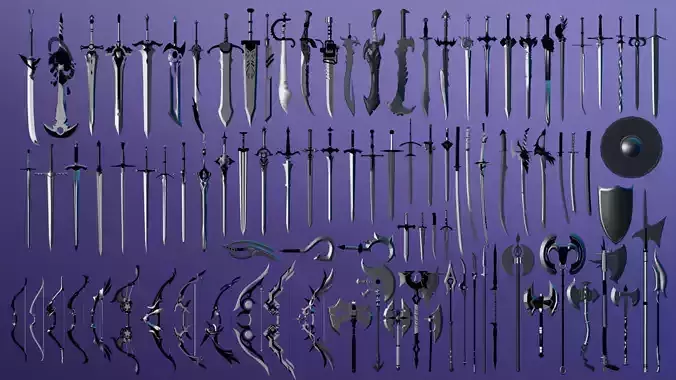 100 Fantasy Weapons Basemesh Pack V4