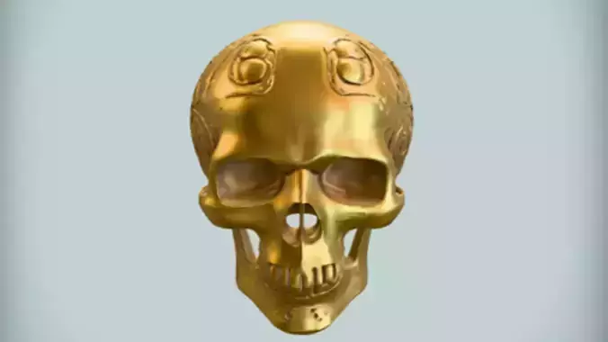 Gold ornamental human skull 3D Game Ready Model