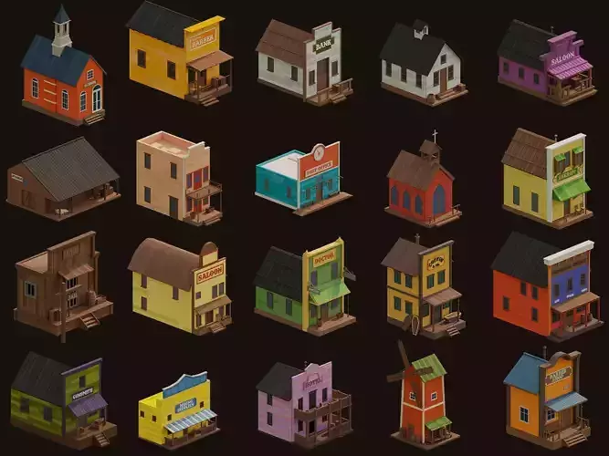  Cowboy Town Low-poly 3D model