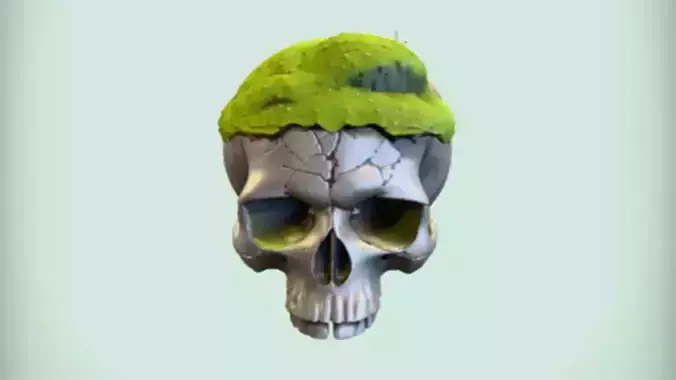 moss-covered skull Game Ready 3D Model