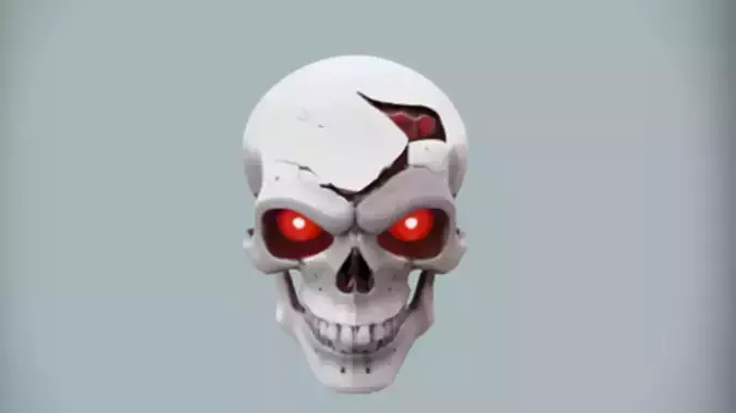 glowing-eyed cracked skull 3D Game Ready Model