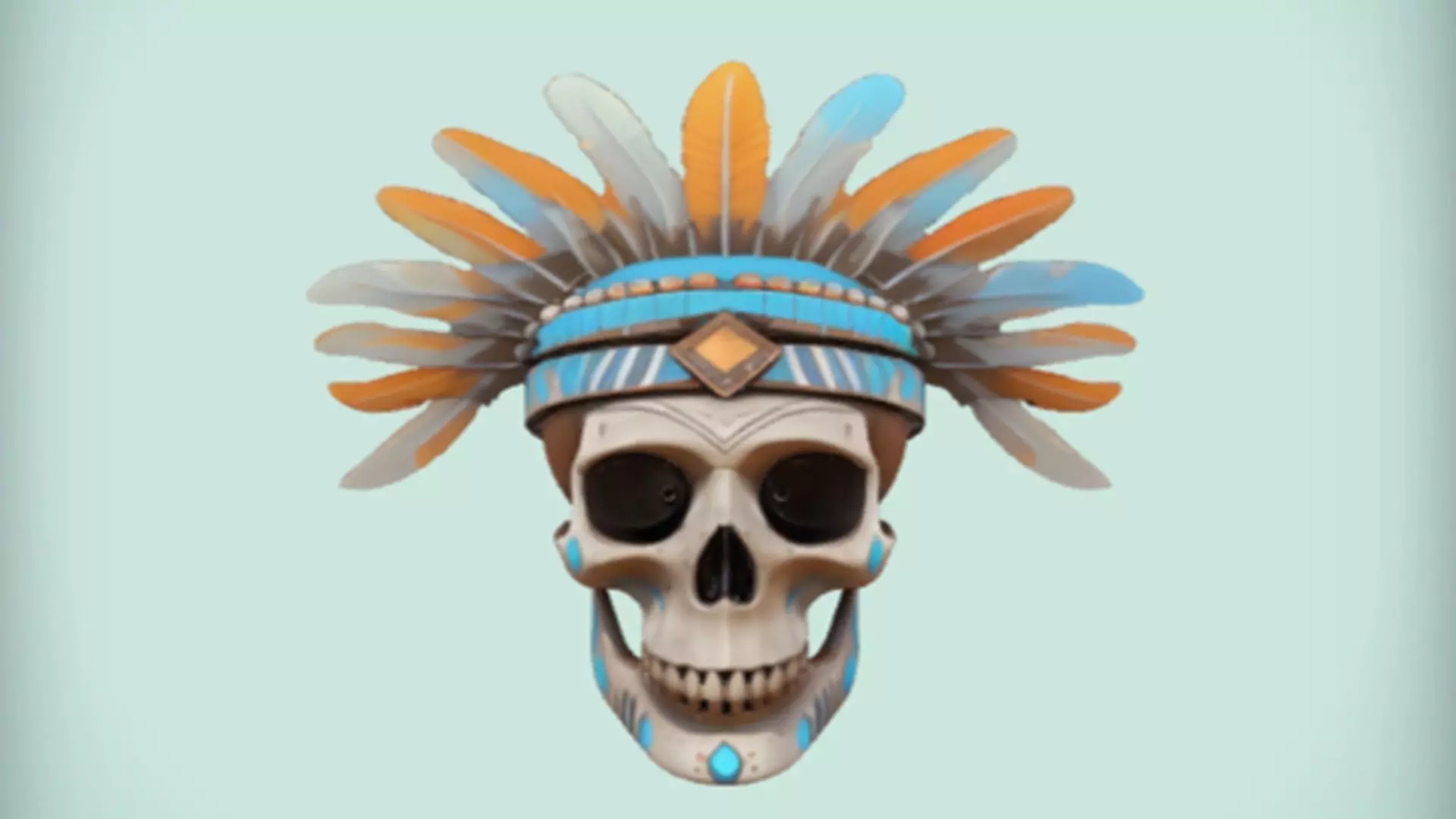 decorative skull with feather headdress 3D model_0