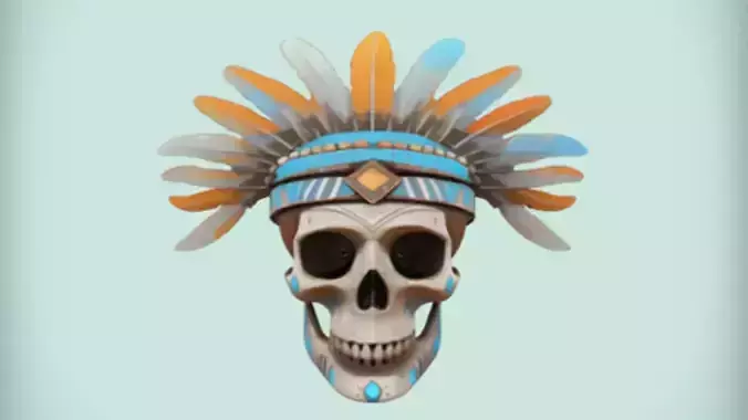 decorative skull with feather headdress 3D model