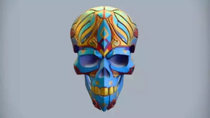 colorful ornamental skull   3D Game Ready Model 3D model