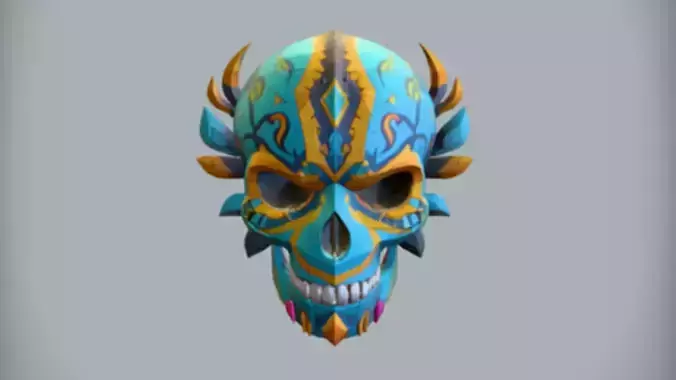 Colorful ornamental skull 3D Game Ready Model 3D model