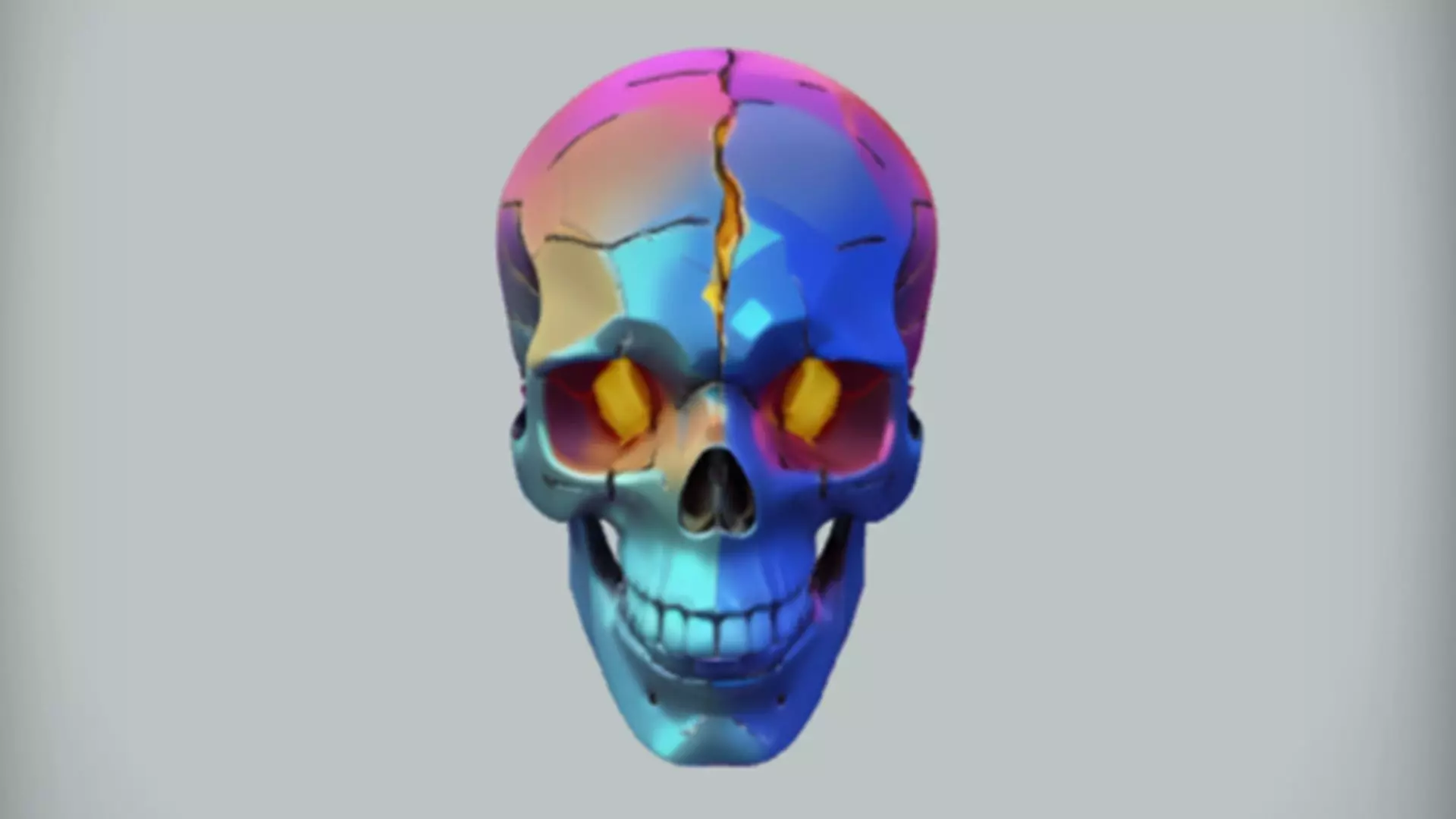 colorful cracked skull sculpture 3D model
