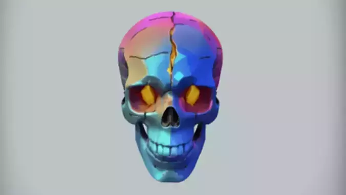 colorful cracked skull sculpture 3D model