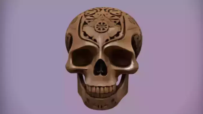 ornate carved wooden skull