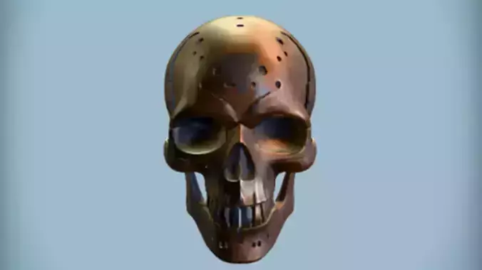 metallic skull sculpture  3D Game Ready Model