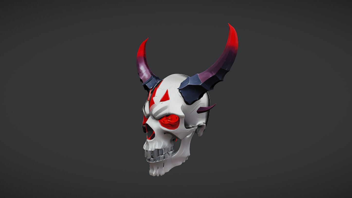 demonic skull with horns 3D model_1