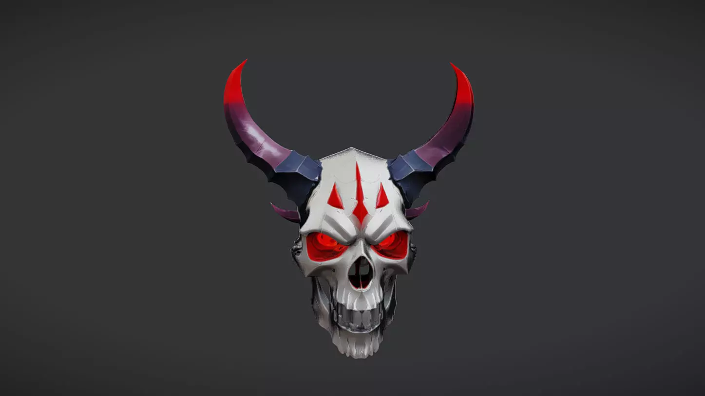 demonic skull with horns 3D model_0