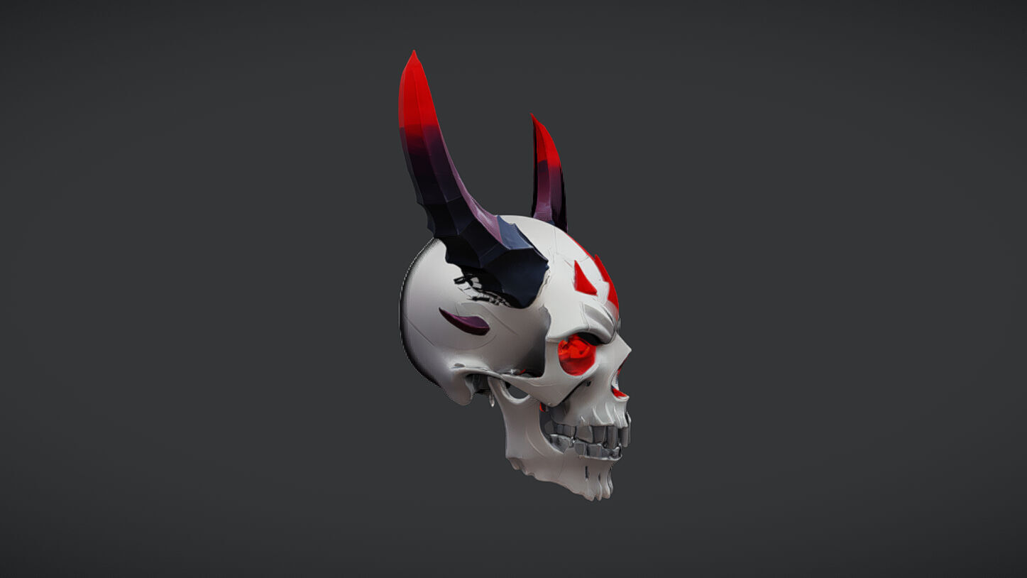 demonic skull with horns 3D model_2