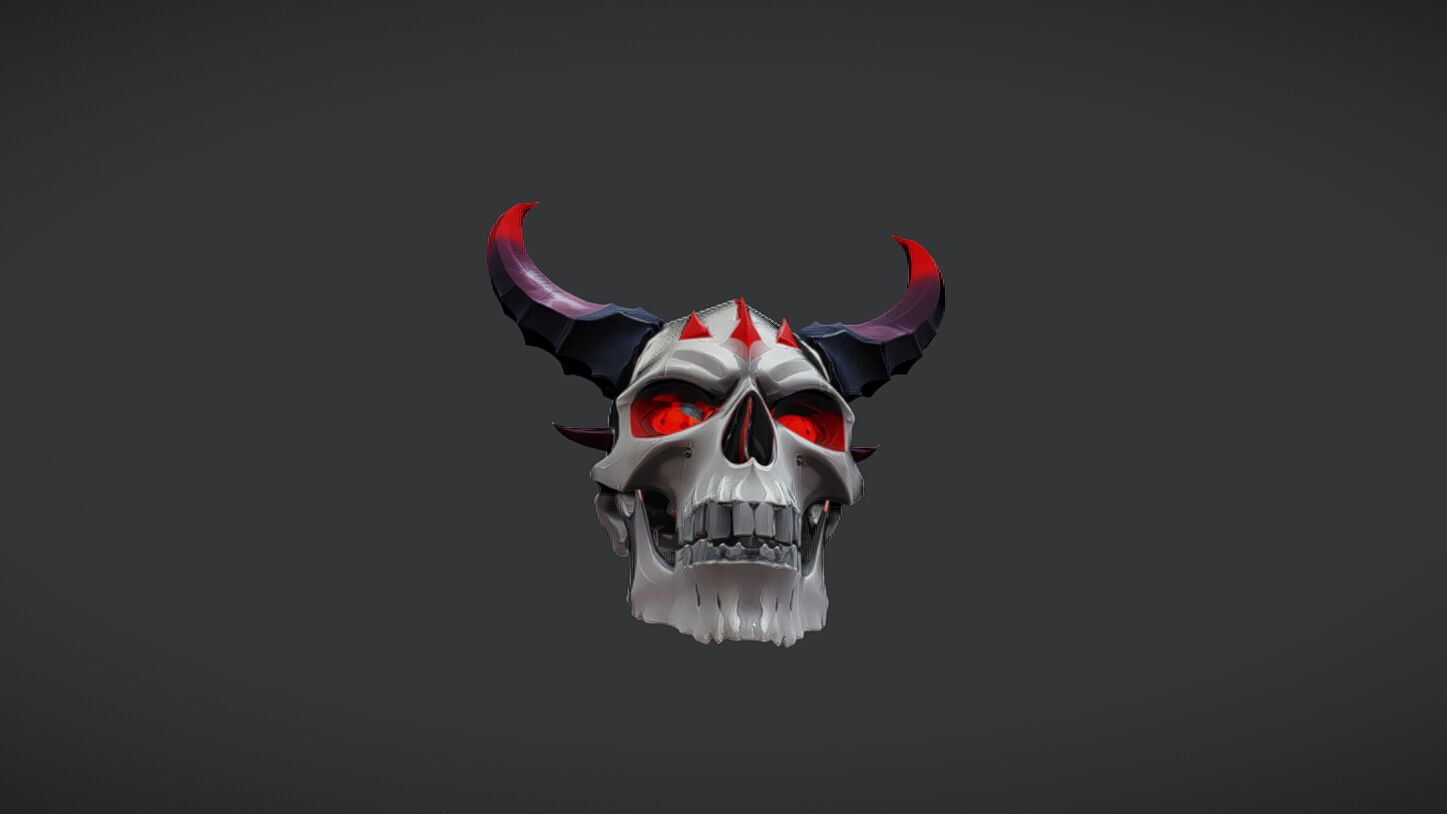 demonic skull with horns 3D model_4