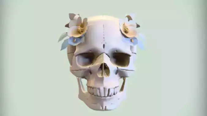 skull with decorative flowers