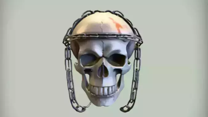 Skull with chain 3D Game Ready Model