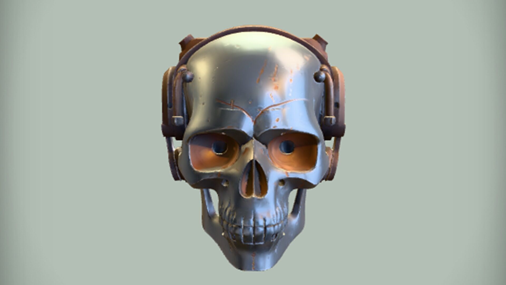 Robotic skull with headphones 3D model_6
