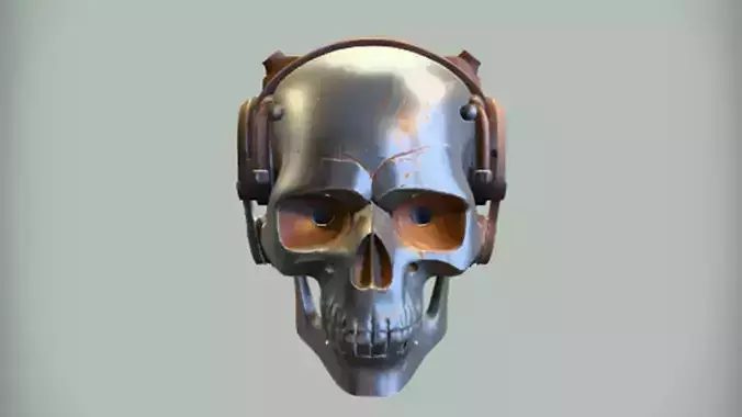 Robotic skull with headphones 3D model